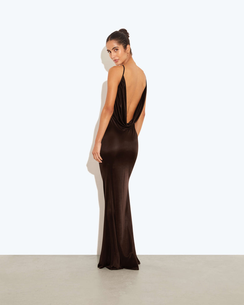 RB Deia Slip Jersey Cowl Backless Maxi Dress