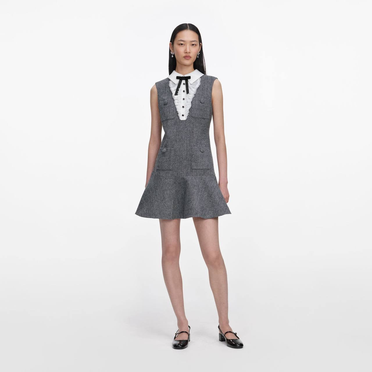 SP Grey Herringbone Lace Bib Mini Dress