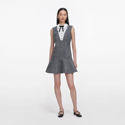 SP Grey Herringbone Lace Bib Mini Dress