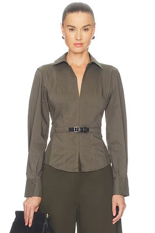 SK Loriel Belted Cotton-blend Long Sleeve Shirt Top