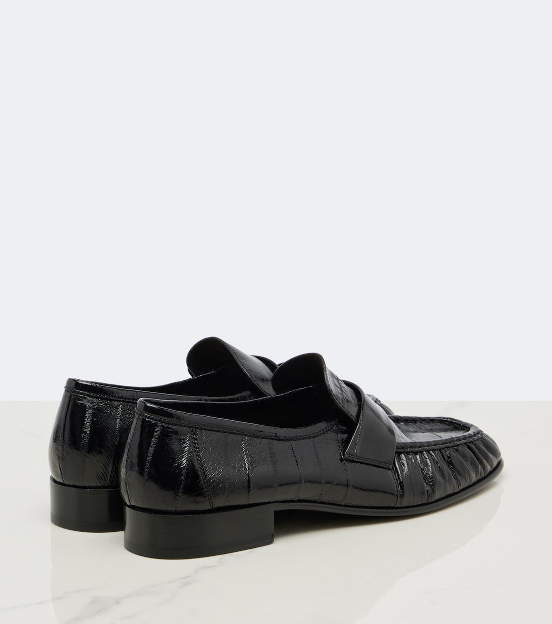 TR Soft Panelled Glossed Eel Leather Loafer Shoes in Black