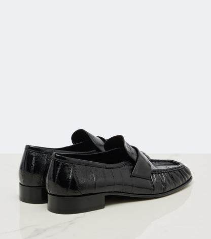TR Soft Panelled Glossed Eel Leather Loafer Shoes in Black