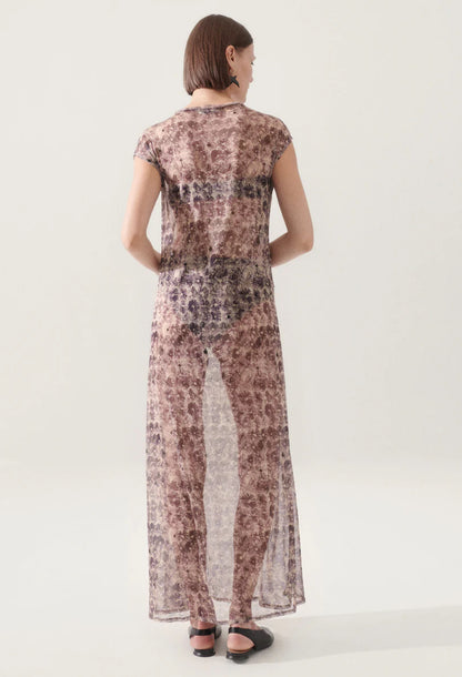 SL Silk Mesh Midi Dress in Aster Floral & Protection