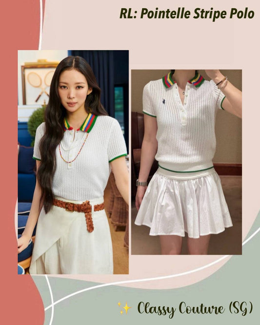 RL Pointelle Stripe Cotton-blend Polo Shirt Top with Rainbow Collar