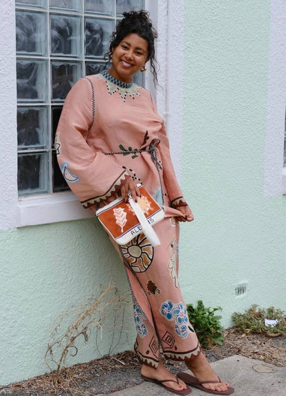 ALM Laurence Belted Linen-Silk Midi Dress