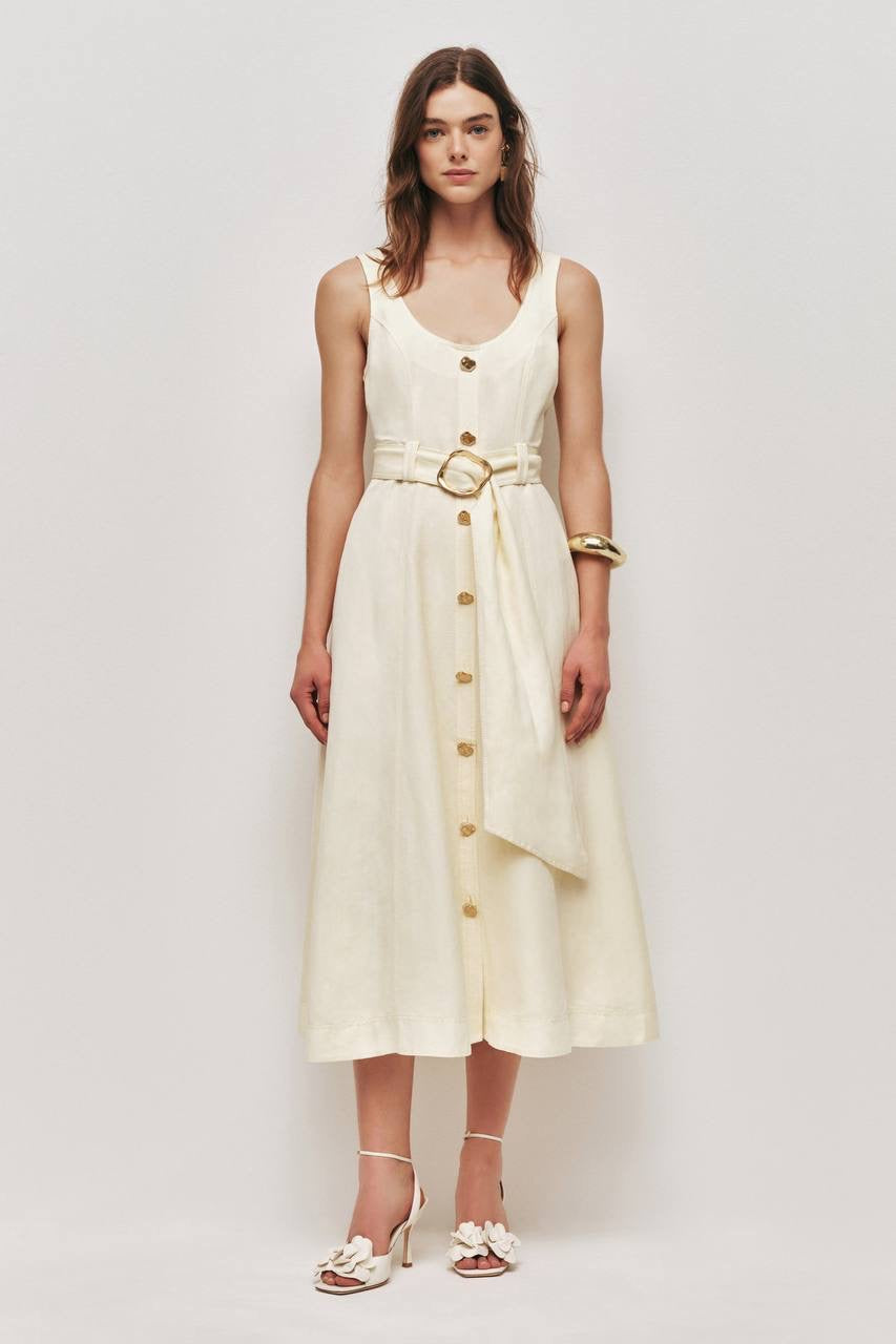 AJ Leonie Linen-blend Midi Dress
