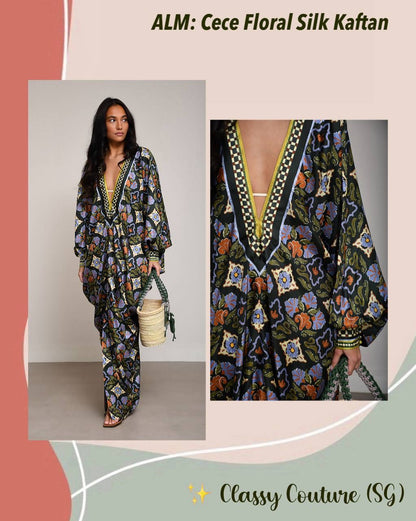 ALM Cece Floral Silk-twill Kaftan Midi Maxi Dress