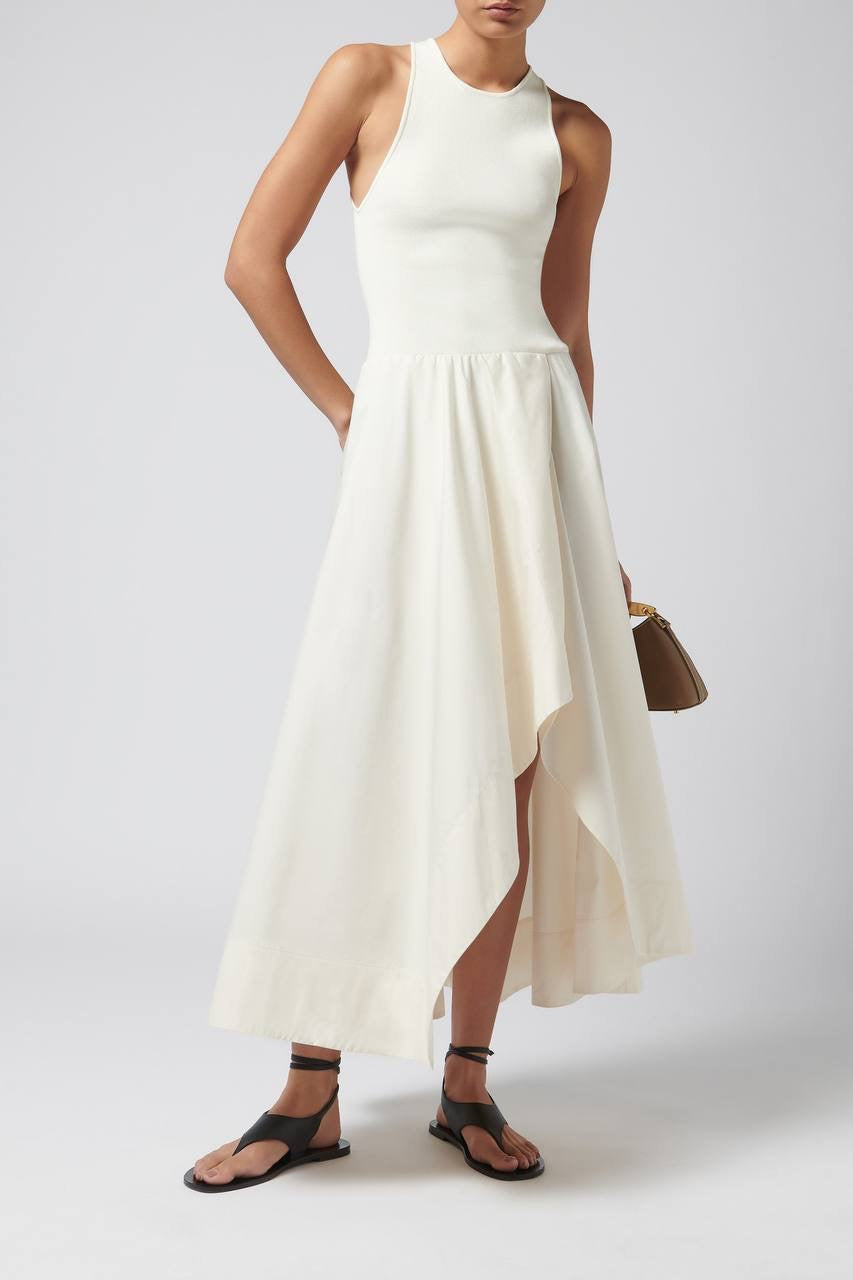 SA Knit Bodice Asymm Viscose-blend Midi Dress