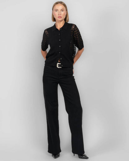 MM Lace Polo Cotton-blend Short sleeve Cardigan Top