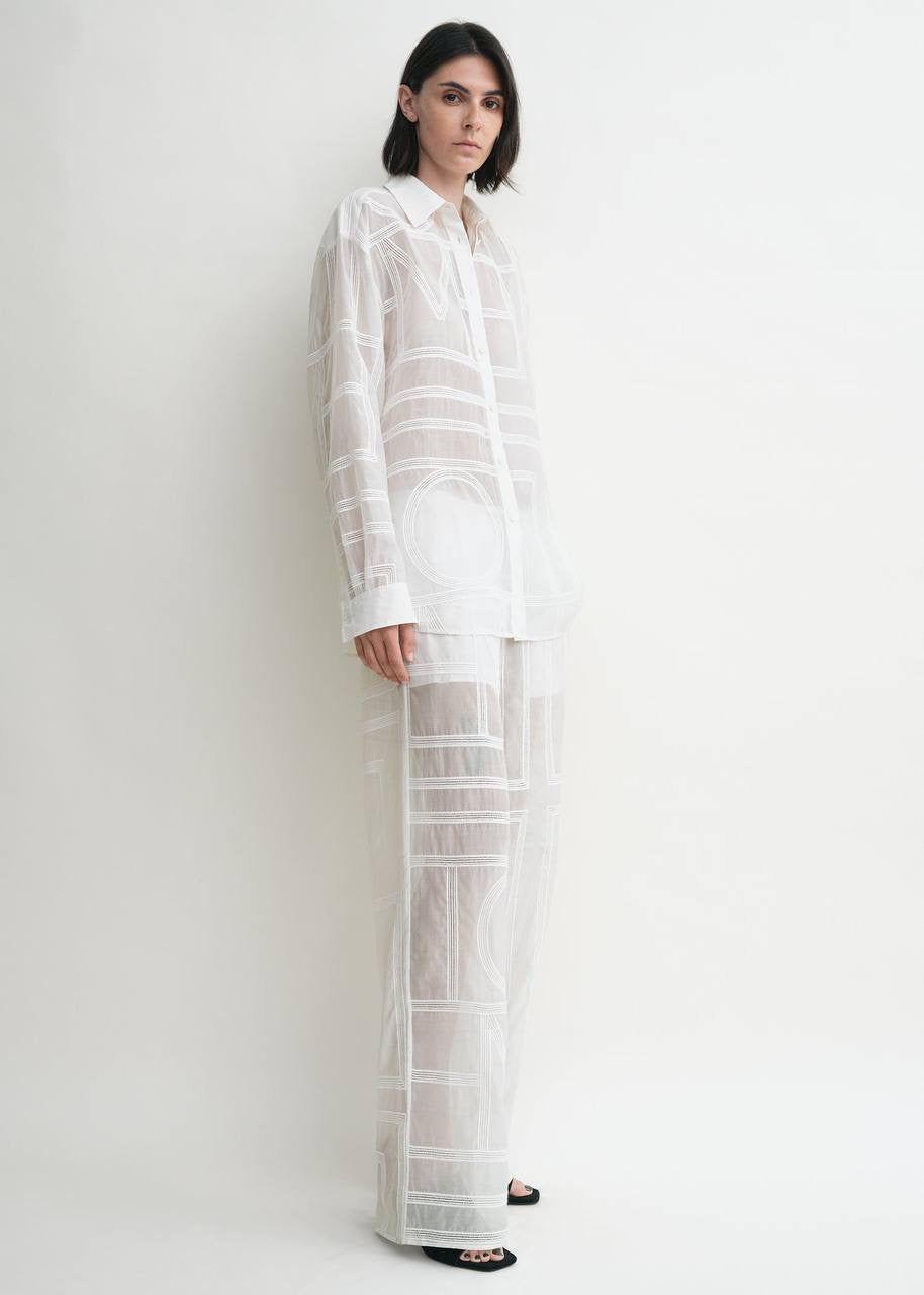TOT Monogram Embroidered Classic Shirt | Summer PJ Bottoms Pant | Silk-Cotton Set