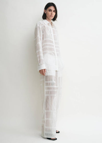 TOT Monogram Embroidered Classic Shirt | Summer PJ Bottoms Pant | Silk-Cotton Set