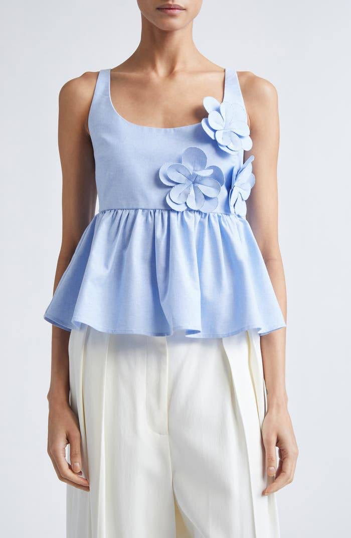 SG 3D Floral Appliqué Peplum Top | Shirt | Mini Skirt | Cotton Set