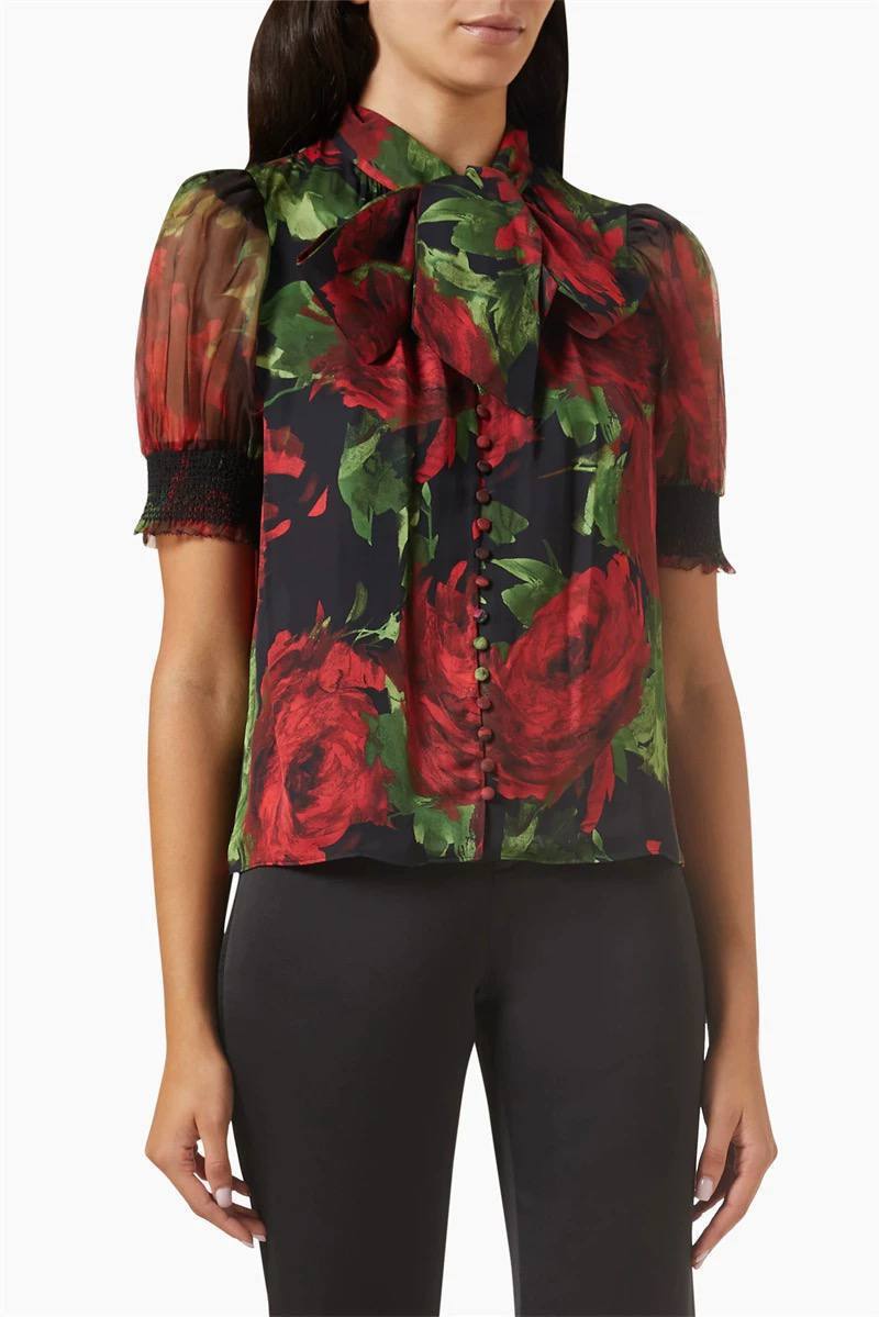 AO Brentley Tie-neck Puff-sleeved Viscose & Silk Top