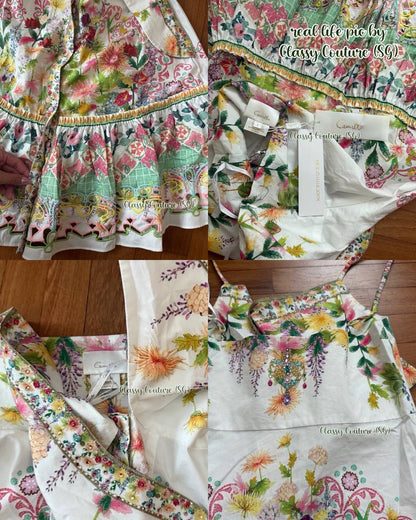 CM Tie Front Bow-Detail Floral Cotton Mini Dress With Hem Ruffle