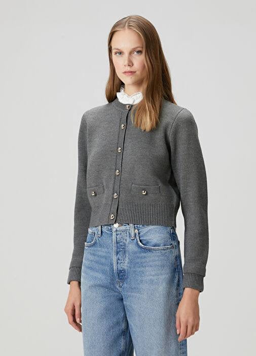 SD Grey Fine Knit Removable Collar Cardigan