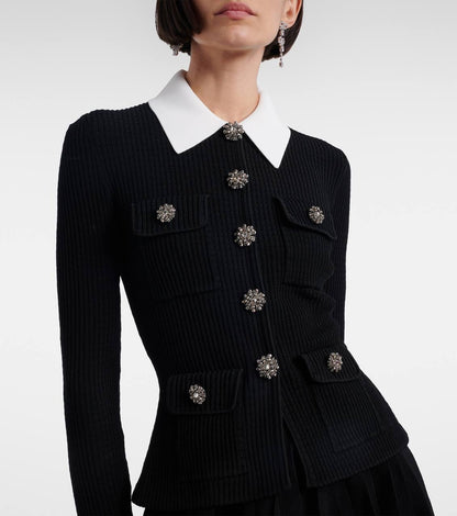 SP Black Contrast Collar Tailored Knit Mini | Midi Dress