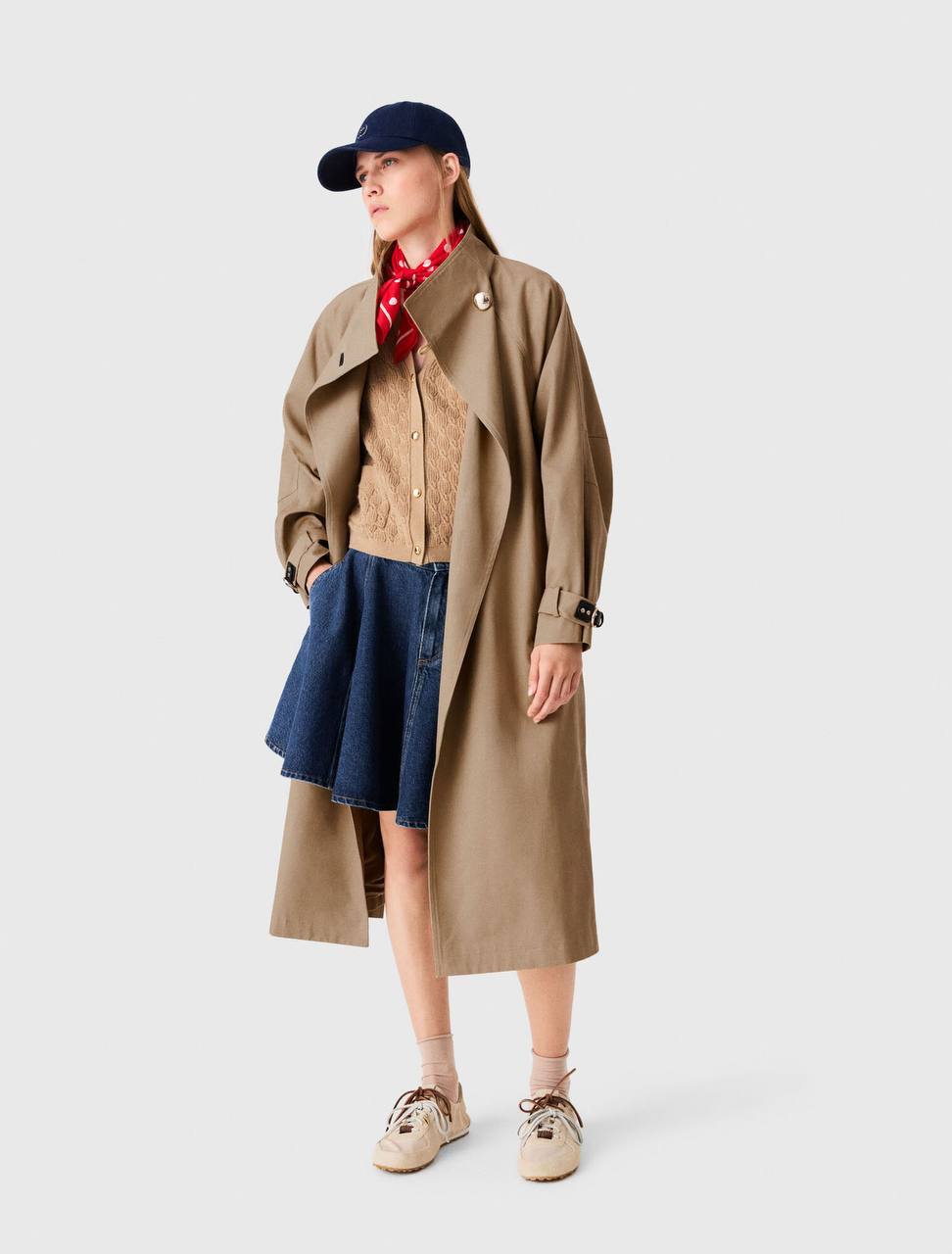 MJ Long Belted Trench-coat With Gold Buttons