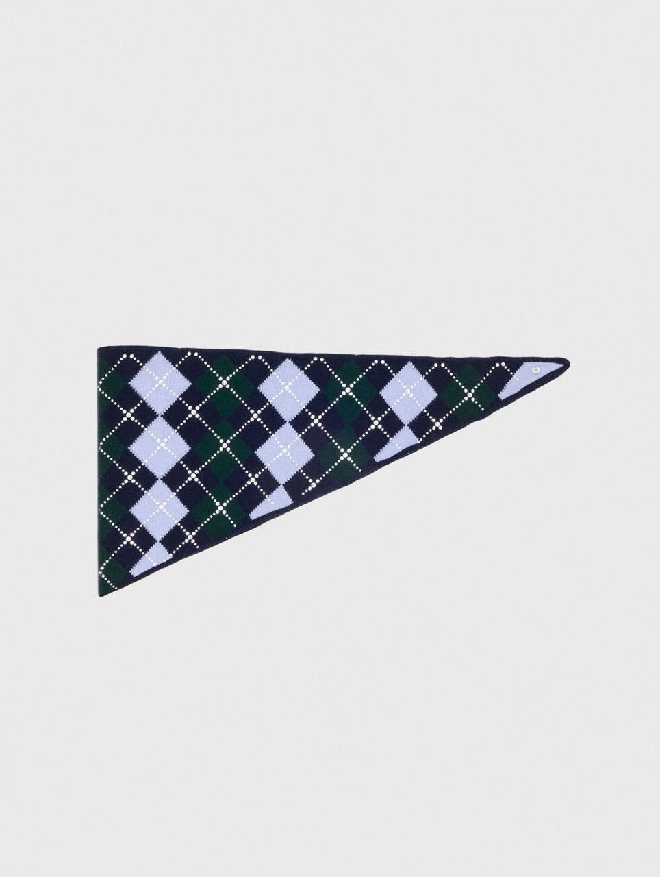 Argyle Diamond Jumper Sweater with Rhinestones & Wool Triangle Scarf | Green/Blue/Navy Set