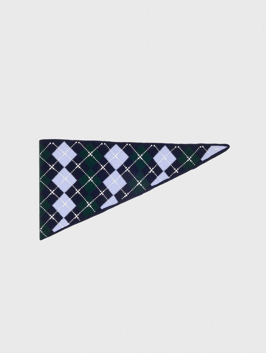 Argyle Diamond Jumper Sweater with Rhinestones & Wool Triangle Scarf | Green/Blue/Navy Set