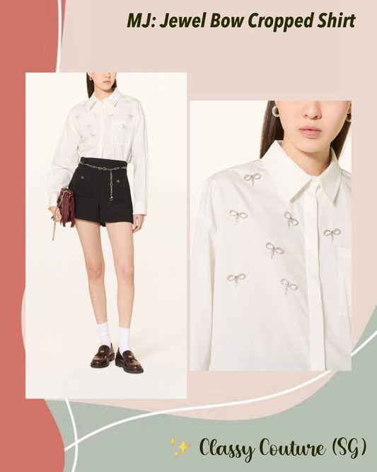 MJ Cineuli Jewel Bow Cropped Long Sleeve Shirt