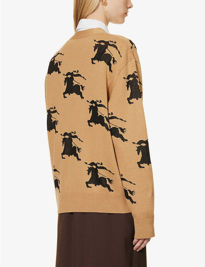 BBR Brittany Cotton Silk All-over Logo Cardigan in Tan EKD