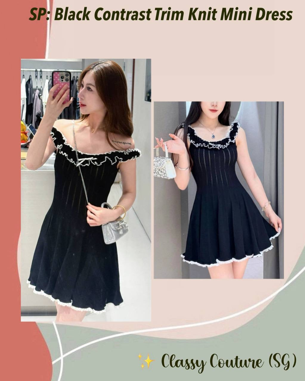 SP Black Contrast Trim Knit Off Shoulder Mini Dress