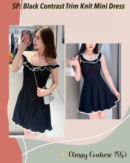 SP Black Contrast Trim Knit Off Shoulder Mini Dress