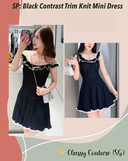 SP Black Contrast Trim Knit Off Shoulder Mini Dress