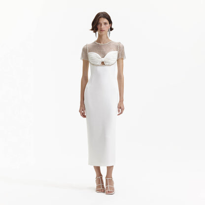 SP White Diamante Crepe Midi Dress