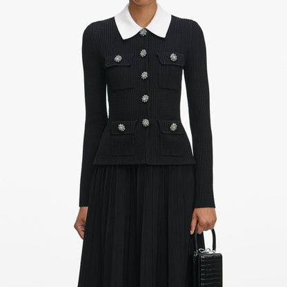 SP Black Contrast Collar Tailored Knit Mini | Midi Dress