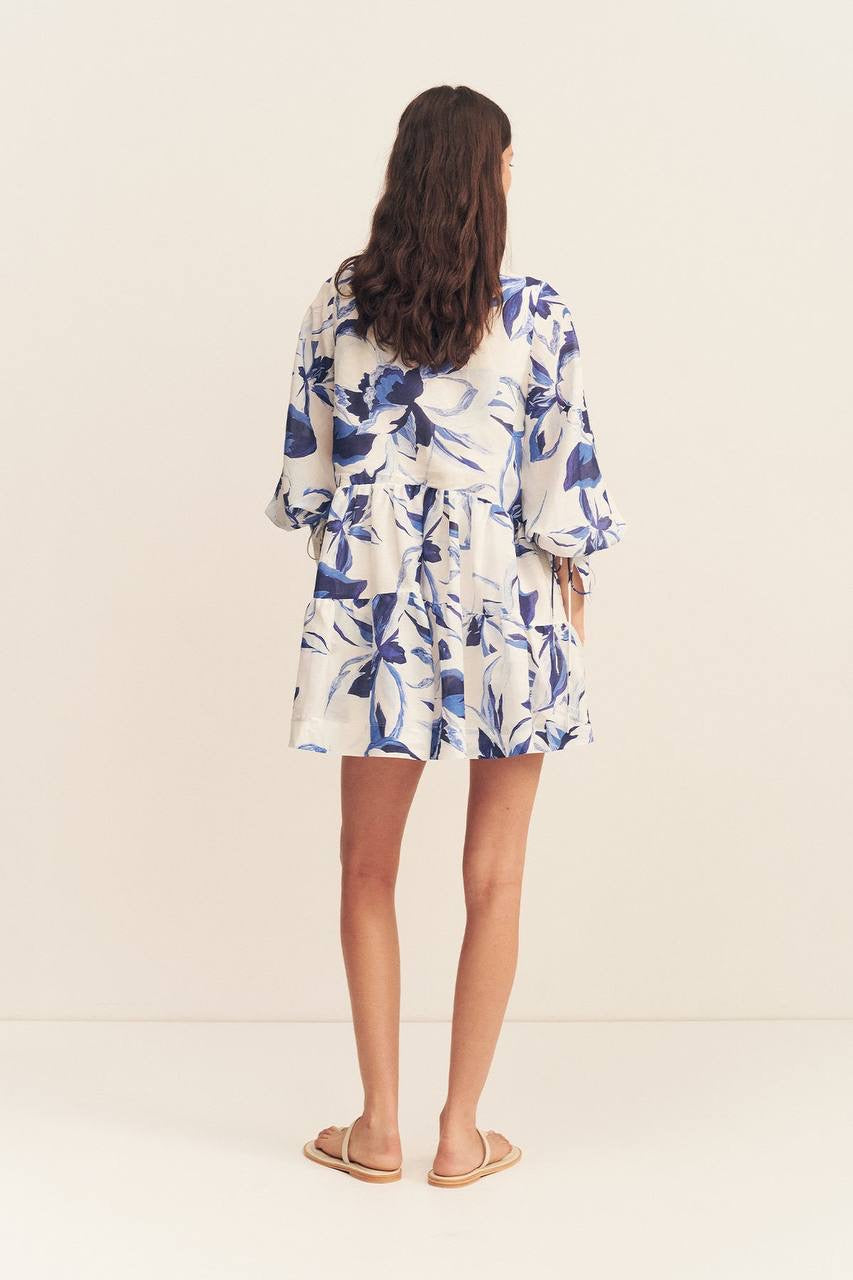 SJ Roscoe | Willa | Celeste Viscose-linen blend Tiered Shift Mini Dress