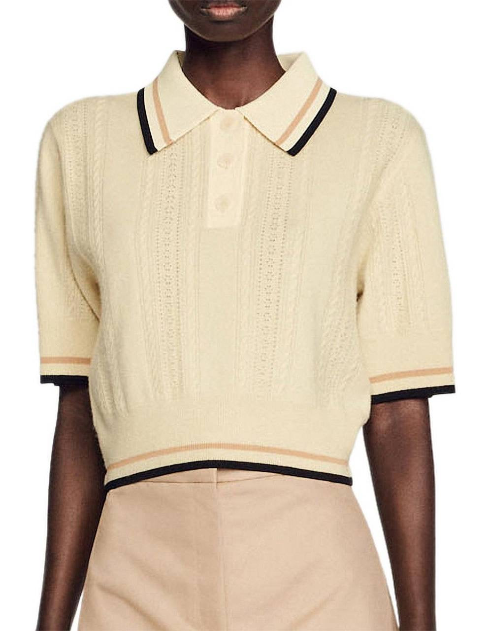 SD Loire Polo Stripe-detail Wool-Cashmere Knit Cropped Sweater Top