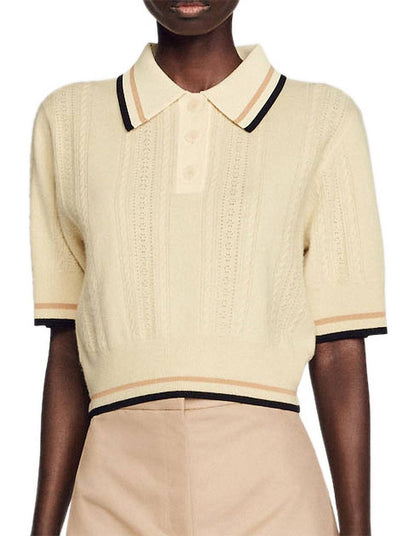 SD Loire Polo Stripe-detail Wool-Cashmere Knit Cropped Sweater Top