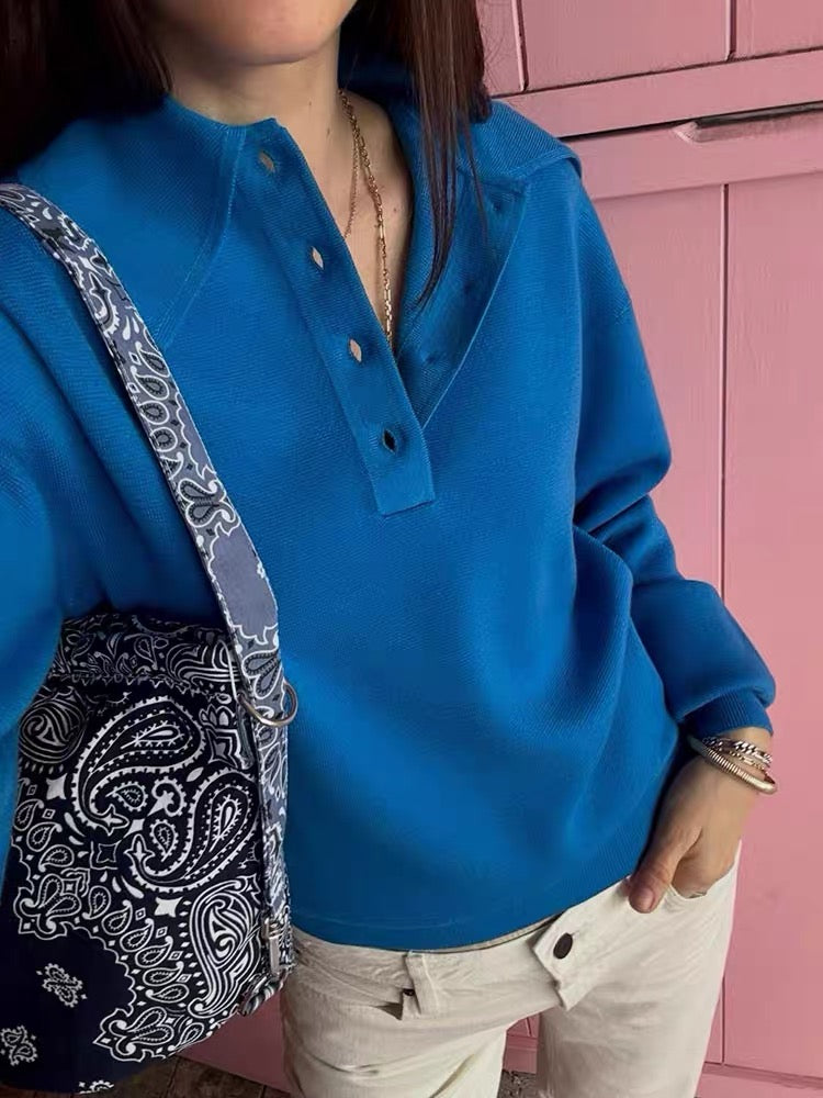 ALM035 Plum & Blue Retro Patch Knitted Wool Polo Shirt Sweater