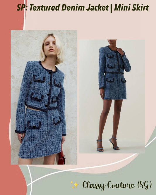 SP Textured Denim Jacket Mini Skirt