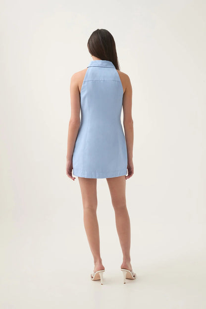 AJ Angela Linen-Rayon Halter Mini Dress
