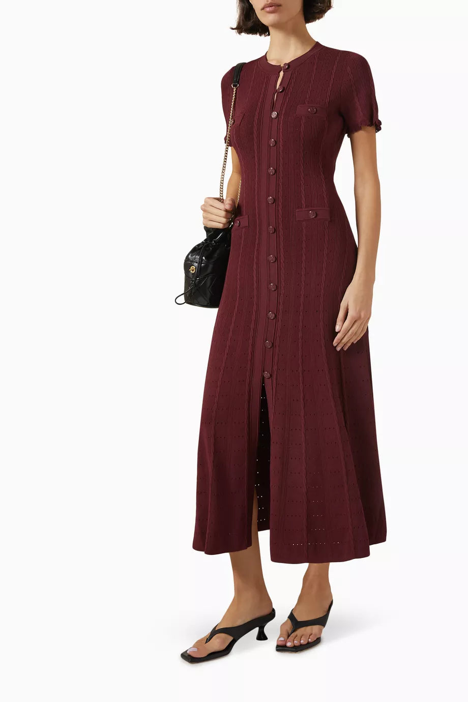 SD Short Sleeve Knit Ruffle Midi Maxi Dress