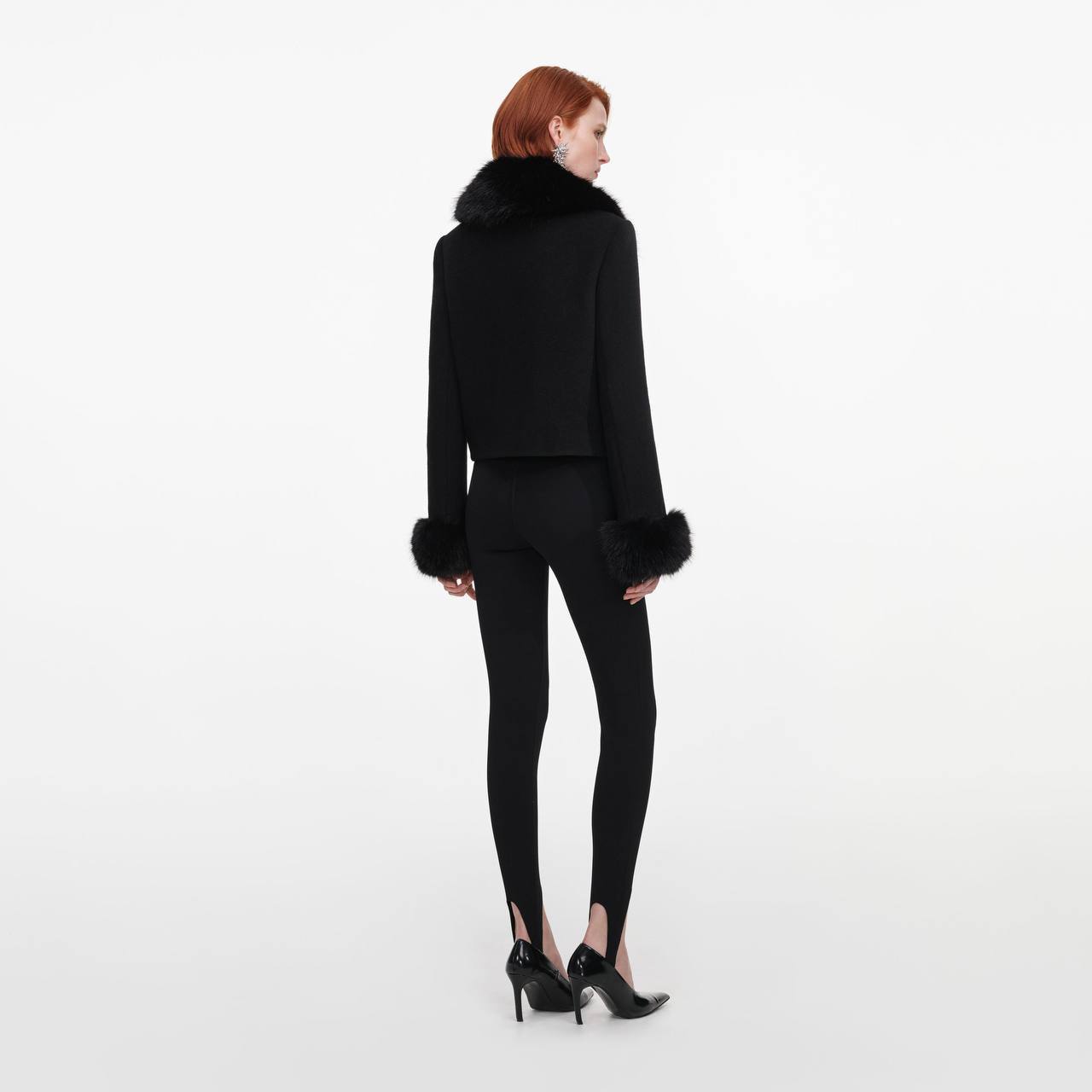 SP Black Wool Fur Cuff Jacket