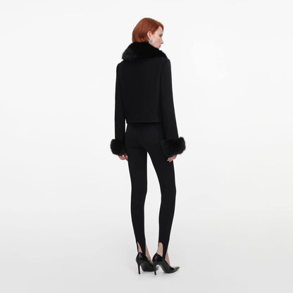 SP Black Wool Fur Cuff Jacket