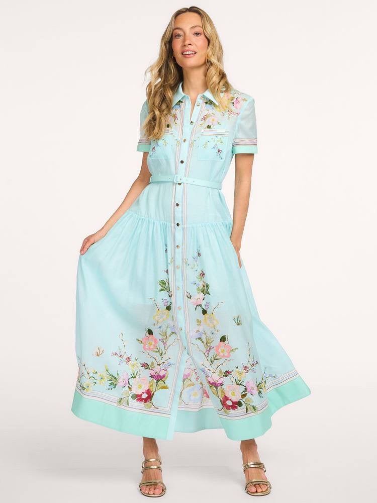 SP Mint Floral Organza Midi Dress