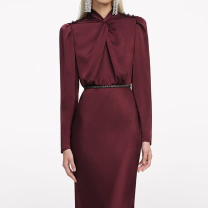 SP Champagne & Burgundy Satin Long Sleeve Maxi Dress