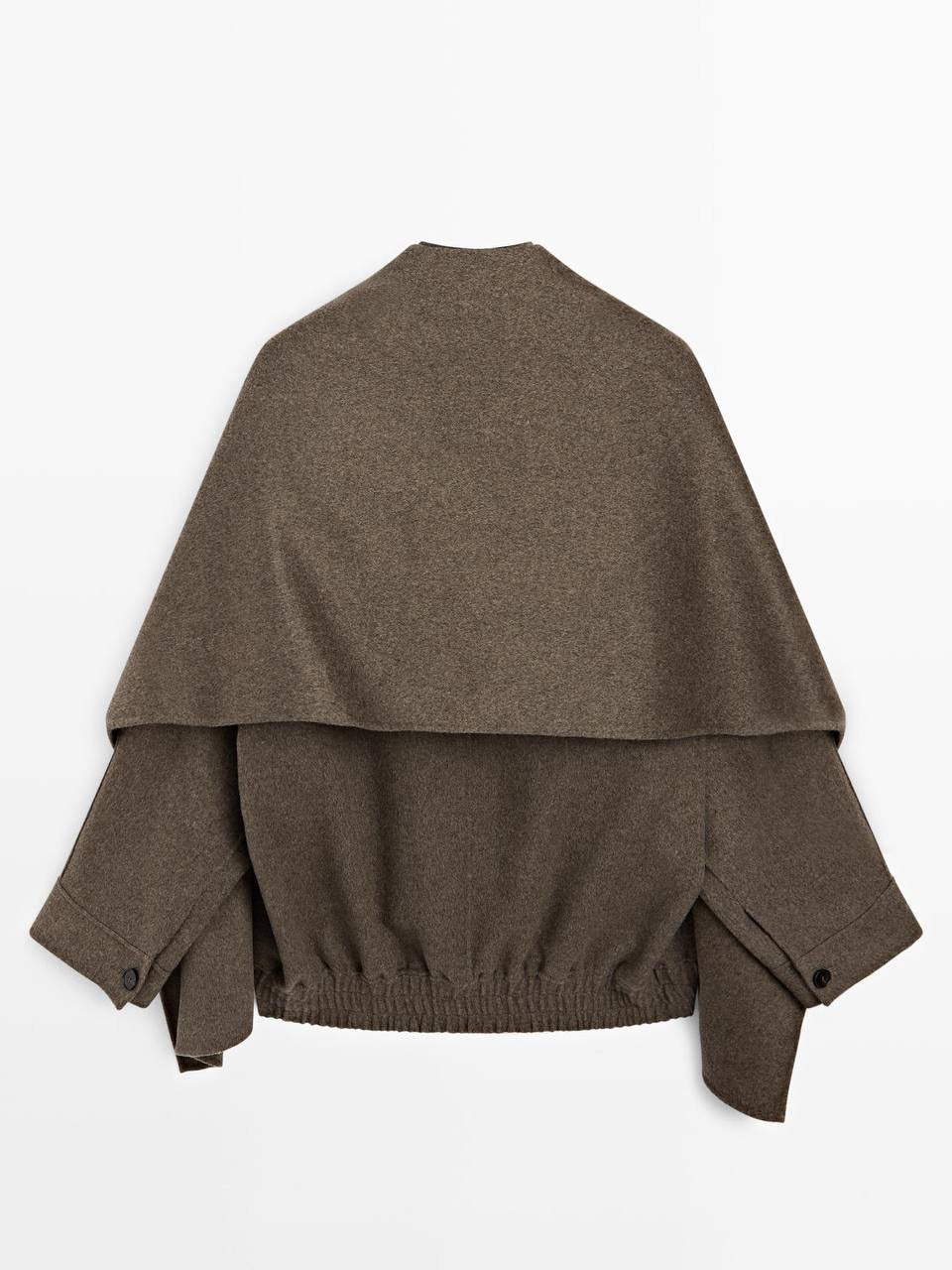MD Wool-Blend Bomber Jacket With Detachable Scarf Cape