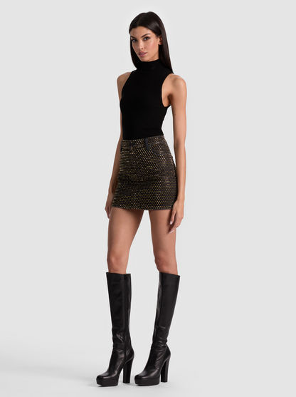 AO Joss Rhinestone Embellished Denim Mini Skirt