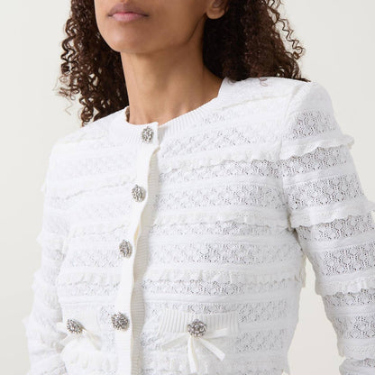SP White Pointelle Knit Cardigan | Mini Skirt | Set
