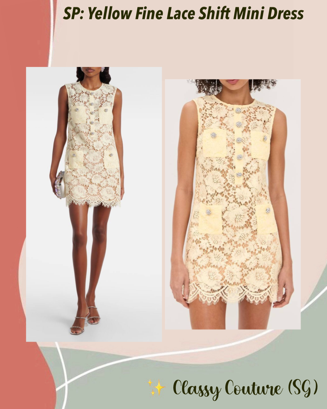 SP Yellow Fine Lace Shift Mini Dress