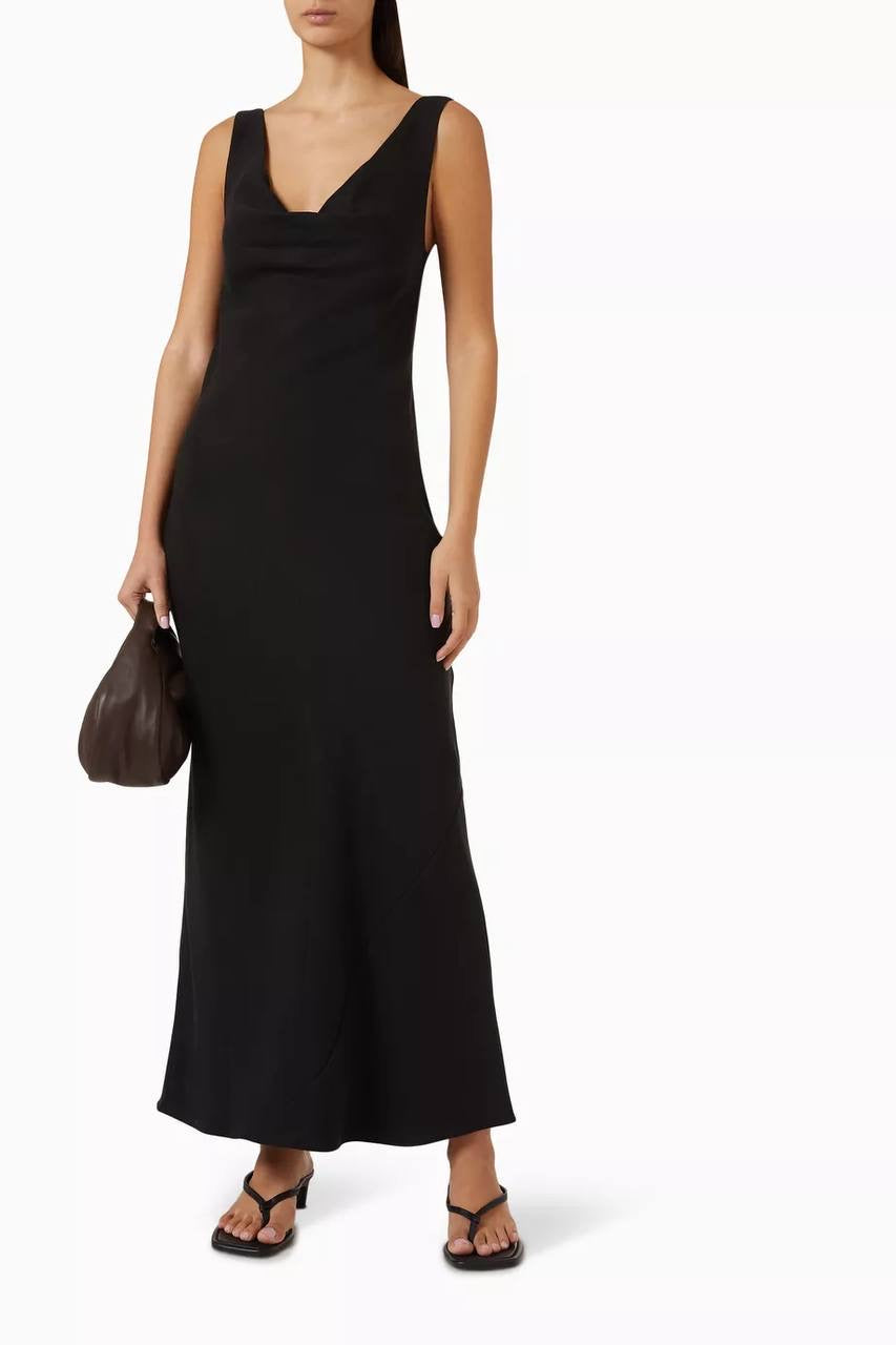 SA Double Drape Cowl Linen-Blend Maxi Dress
