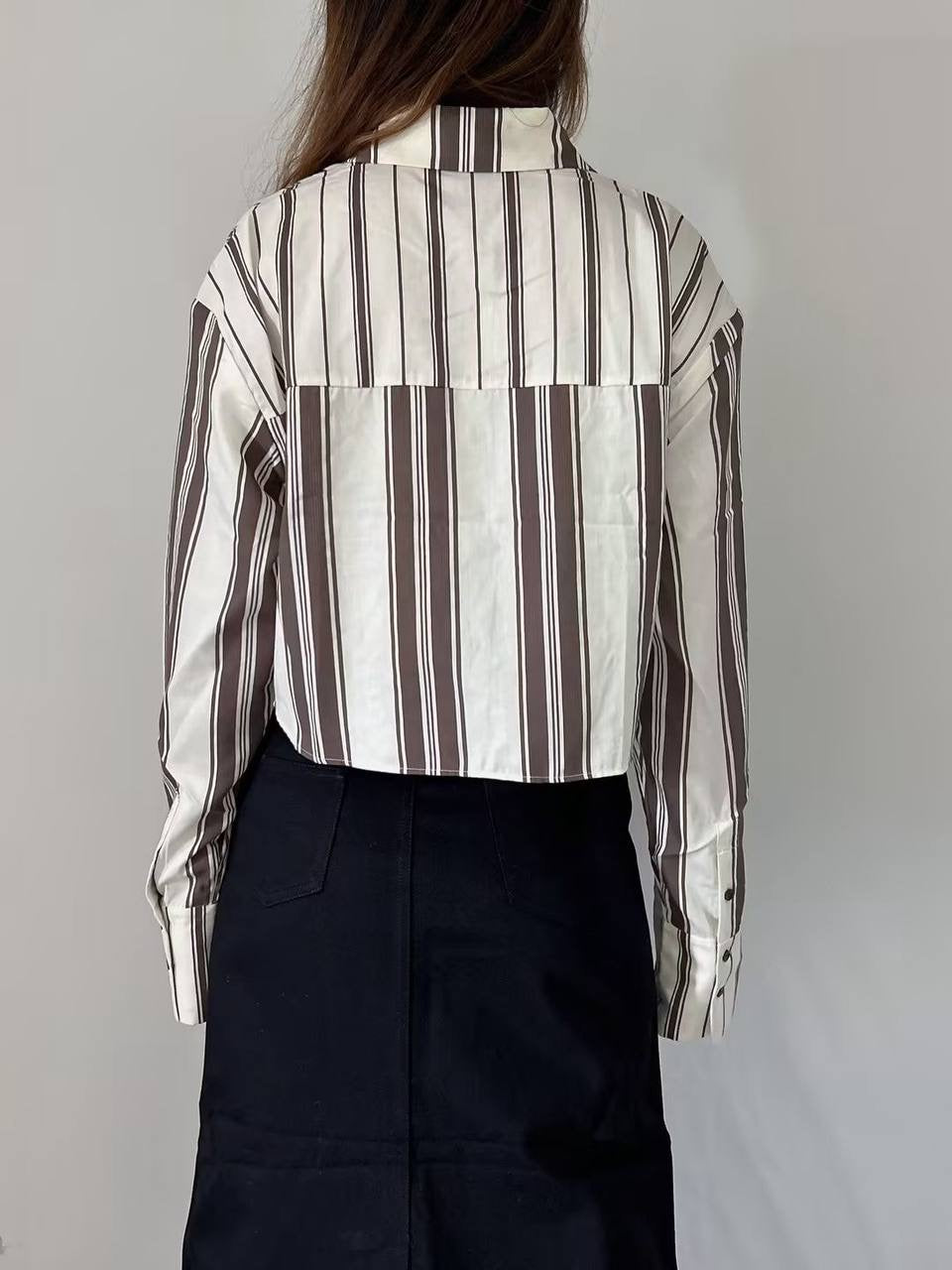 STL Cannoli Striped Cropped Long Sleeved Shirt