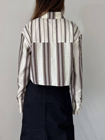 STL Cannoli Striped Cropped Long Sleeved Shirt