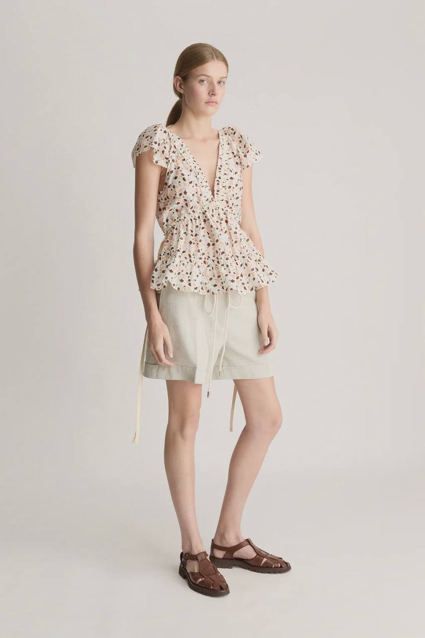LM Holly Cotton-silk Short Sleeve Peplum Blouse Top