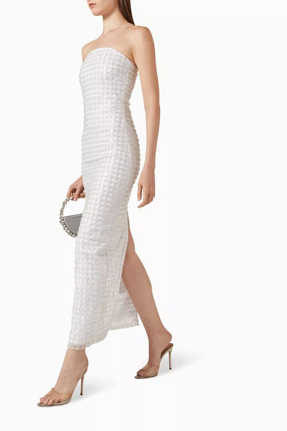 RTT Embellished Grid Sequin Sleeveless Maxi Dress in Recycled Polyester